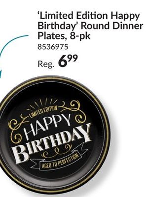 Better with Age "Limited Edition Happy Birthday" Round Paper Disposable Dinner Plates, Black/Gold, 10.5-in, 8-pk, for Birthday Party