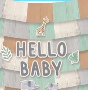 Jungle Baby "Hello Baby" Fringe Garland Banner Decoration, Green/Brown, 5.5-in, for Baby Shower