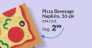 Pizza Square Paper Disposable Beverage Napkin, Multi-Colour, 5-in, 16-pk, 2-ply, for Birthday/Summer/Party