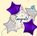 Congrats Star Confetti Sprinkle Polka Dot Satin Foil Balloon Bouquet with Star Foil Balloons, Multi-Coloured, 5-pk, Helium Inflation & Ribbon Included