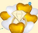 Wedding Ring Supershape Balloon Bouquet with Heart Foil Balloons, White/Gold, 9-pk, Helium Inflation & Ribbon Included