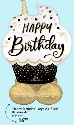 Black Silver Gold Happy Birthday Airloonz Balloon for Party Decor, Reusable, Self Sealing