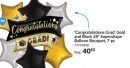 Congratulations Grad!" Supershape Balloon Bouquet with Star Foil Balloons, Black/Gold/Silver, 7-pk, Helium Inflation & Ribbon Included