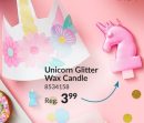 Unicorn Glitter Wax Candle, Pink, 3.25-in, for Birthday Party