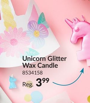 Unicorn Glitter Wax Candle, Pink, 3.25-in, for Birthday Party