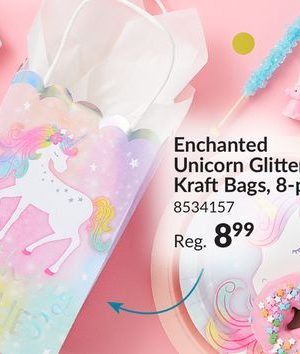 Unicorn "Birthday Wishes" Paper Kraft Gift Bags, Pink/Blue, 8-in, 8-pk, for Birthday Party