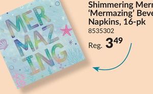 Shimmering Mermaids "Mermazing" Square Paper Disposable Beverage Napkins, Blue, 5-in, 16-pk, 2-ply, for Birthday Party