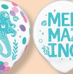 Shimmering Mermaid "Mermazing" Round Transparent Confetti Latex Balloons, Blue/Pink/Purple, 12-in, 6-pk, for Birthday Party
