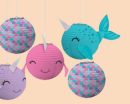 Shimmering Mermaids Paper Lantern Hanging Decorations, Pink/ Blue/ Purple, 8.5-in, 5-pk, for Birthday Party