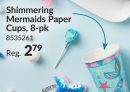 Shimmering Mermaids Paper Disposable Cups, Blue, 9-oz, 8-pk, for Birthday Party