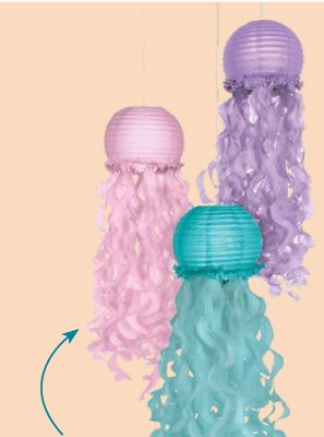 Shimmering Mermaids Jellyfish Paper Lantern Hanging Decorations, Pink/Blue/Purple, 35-in, 3-pk, for Birthday Party