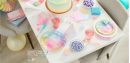 Luminious "Happy Birthday" Round Paper Disposable Dessert Plates, Blue/Yellow/Pink, 7-in, 8-pk, for Birthday Party
