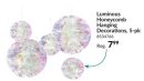Luminous Honeycomb Hanging Decorations, Iridescent, 5-in, 5-pk, for Birthday Party