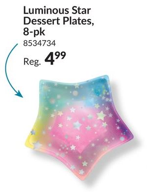 Luminious Star Paper Disposable Dessert Plates, Blue/Yellow/Pink, 7-in, 8-pk, for Birthday Party