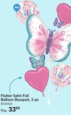 Flutter Butterfly/Heart/Round Satin Foil Balloon Bouquet, Pink/White, 5-pk, Helium Inflation & Ribbon Included for Birthday Party#853-5425-0