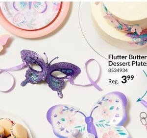 Flutter Butterfly Paper Disposable Dessert Plates, Purple/White, Floral, 7-in, 8-pk, for Birthday Party