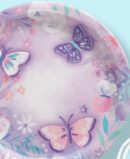 Flutter Butterfly Round Paper Disposable Lunch Plates, Purple, Floral, 9-in, 8-pk, for Birthday Party