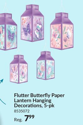 Flutter Butterfly Paper Lantern Hanging Decorations, Purple, 9.5-in, 5-pk, for Birthday Party