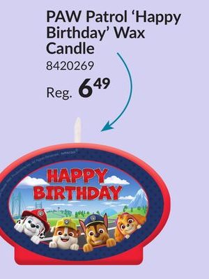 Nickelodeon PAW Patrol Chase/Marshall/Rubble/Skye "Happy Birthday" Wax Candle, Blue/Red, 4.5-in, for Birthday Party