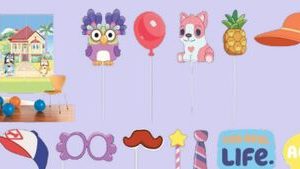 Bluey Scene Setter Background with Photo Booth Props, 16-pk