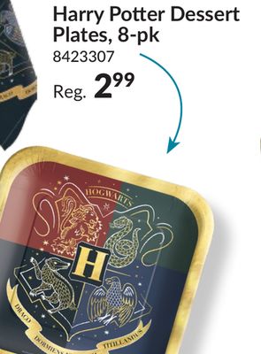 Harry Potter Square Paper Disposable Dessert Plates, Green/Red/Blue/Grey, 7-in, 8-pk, for Birthday Party