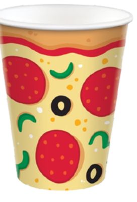 Pizza Print Disposable Paper Cups, Multi-Colour, 12-oz, 20-pk, for Birthday/Summer/Party