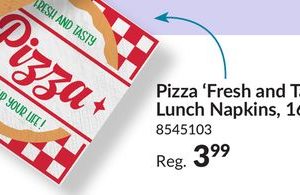 Pizza "Fresh and Tasty" Square Paper Disposable Lunch Napkin, Multi-Colour, 6.5-in, 16-pk, 2-ply, for Birthday/Summer/Party