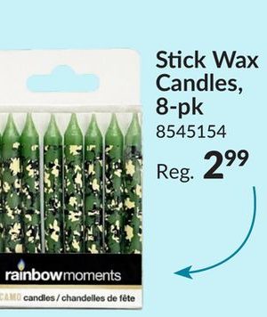 Stick Wax Candles, Camouflage, 3-in, 8-pk, for Birthday/Party