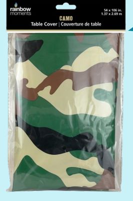 Camo Print Rectangle Plastic Reusable Table Cover, Multi-Colour, 54x106-in, for Birthday/Summer/Party