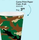 Camo Print Disposable Paper Cup, Multi-Colour, 9-oz, 8-pk, for Birthday/Summer/Party