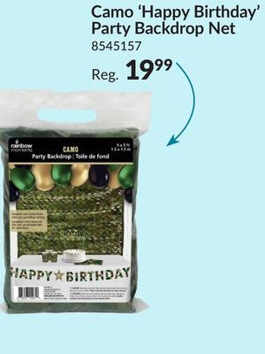 Camo "Happy Birthday" Party Backdrop Net, Green, 5-ft, for Birthday Party