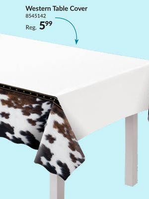 Western Plastic Reusable Table Cover, Black/Brown/White, 54x102-in, for Halloween/Cowboy/Cowgirl/Western Party