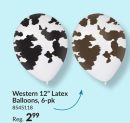 Western Round Latex Balloons, Black/White, 12-in, 6-pk, for Birthday/Cowboy/Cowgirl/Western Party