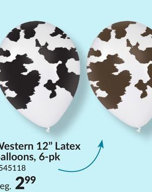 Western Round Latex Balloons, Black/White, 12-in, 6-pk, for Birthday/Cowboy/Cowgirl/Western Party