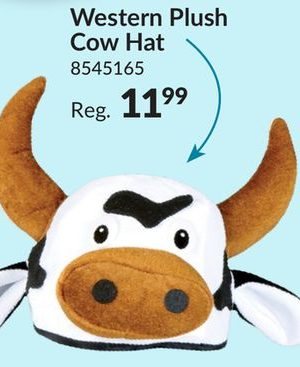 Western Plush Cow Hat, White, One Size, Wearable Costume Accessory for Birthday/Cowboy/Cowgirl/Western Party