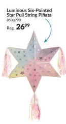 Luminous Six-Pointed Star Pinata Hanging Pull String Decoration, Iridescent Pink/Blue, 19.5-in, Holds 2lb of Pinata Filler, for Birthday Parties