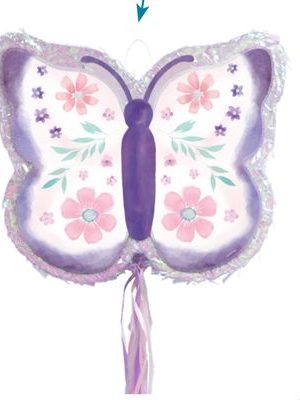 Flutter Butterfly Pinata Hanging Pull String Decoration, Purple, 22-in, Holds 2lb of Pinata Filler, for Birthday Parties