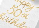 Golden Age "Happy 50th Birthday" Square Paper Disposable Beverage Napkins, Gold/White, 5-in, 16-pk, 2-ply, for Milestine Birthday