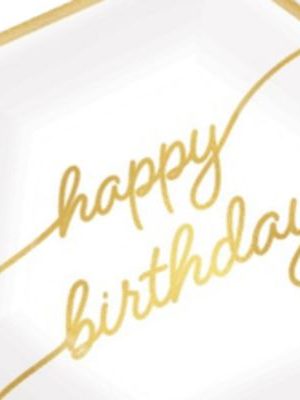 Golden Age "Happy Birthday" Hexagon Paper Disposable Lunch Plates,Gold/White, 9-in, 8-pk, for Milestine Birthday
