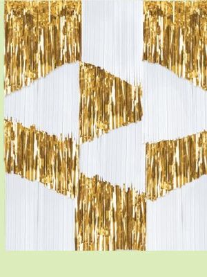 Golden Age Plastic Fringe Scene Setter Background Decoration, Gold/White, 14-in, for Birthday Party