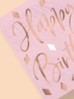 Blush Birthday "Happy Birthday" Hexagon Paper Disposable Lunch Plates, Pink/Rose Gold, 7-in, 8-pk, for Birthday/Bachelorette