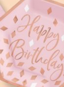 Blush Birthday "Happy Birthday" Square Paper Disposable Beverage Napkins, Pink/Rose Gold, 5-in, 12-pk, 2-ply, for Birthday Party