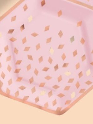 Blush Birthday Hexagon Paper Disposable Lunch Plates, Pink/Rose Gold, 9-in, 8-pk, for Birthday