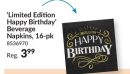 Better with Age "Limited Edition Happy Birthday" Square Paper Disposable Beverage Napkins, Black/Gold, 5-in, 16-pk, 2-ply, for Birthday Party