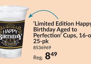 Better with Age "Limited Edition Happy Birthday Aged to Perfection" Plastic Reusable Cups, Black/Gold, 16-oz, 25-pk, for Birthday Party