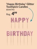 "Happy Birthday" Letter Glitter Toothpick Candles, Rose Gold, 3-in, 13-pk, for Birthday Party