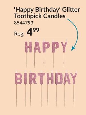 "Happy Birthday" Letter Glitter Toothpick Candles, Rose Gold, 3-in, 13-pk, for Birthday Party