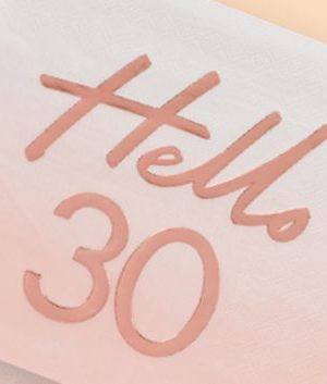 Blush Rose Gold "Hello 30" Milestone Napkins, 6.5-in, 16-pk