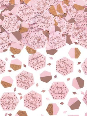 Blush Birthday "Happy Birthday" Hexagon Confetti Table Scatter Decoration, Rose Gold/Pink, 2.5-oz, for Birthday Party