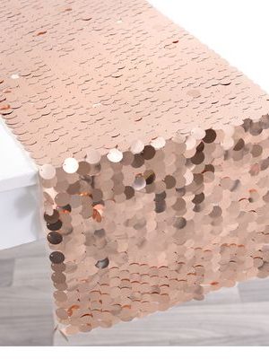 Blush Rose Gold Plastic Sequin Table Runner, 13-in x 6-ft, For Birthday/Party/Anniversary